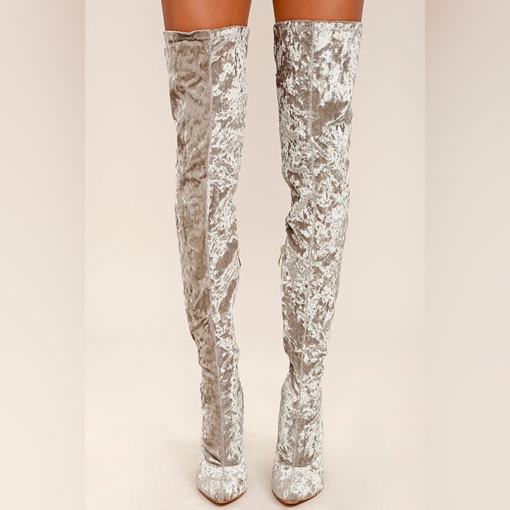 ASOS | Pink Thigh High Velvet Boots